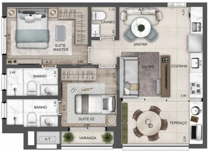 Planta — Apartamento 62,85 m²