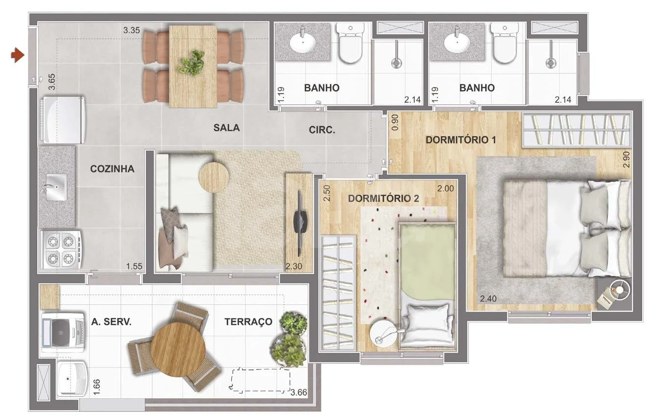 Planta — Apartamento 45 m²