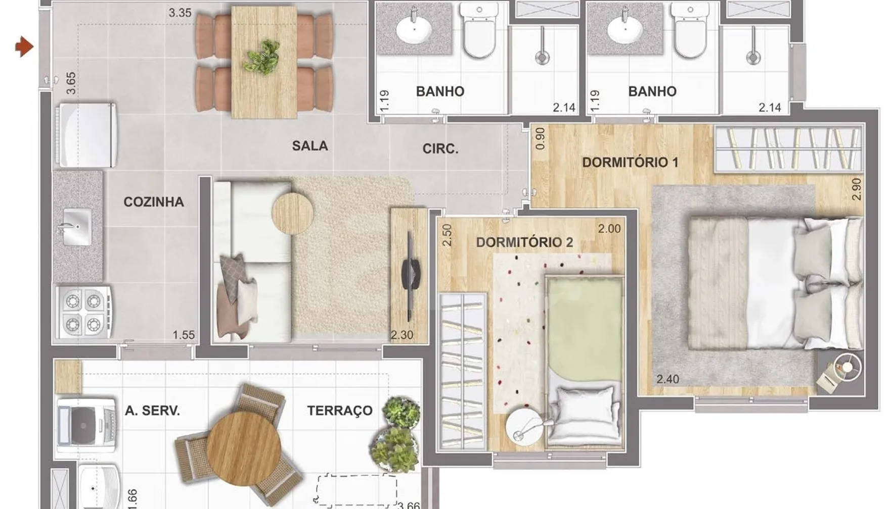 Planta — Apartamento 45 m²