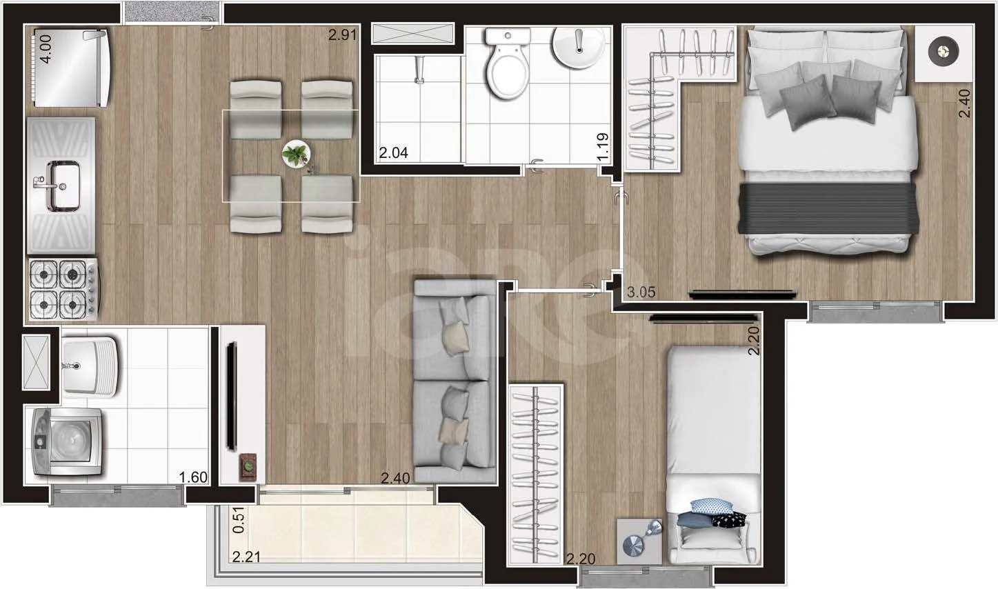 Planta — Apartamento 36,96 m²