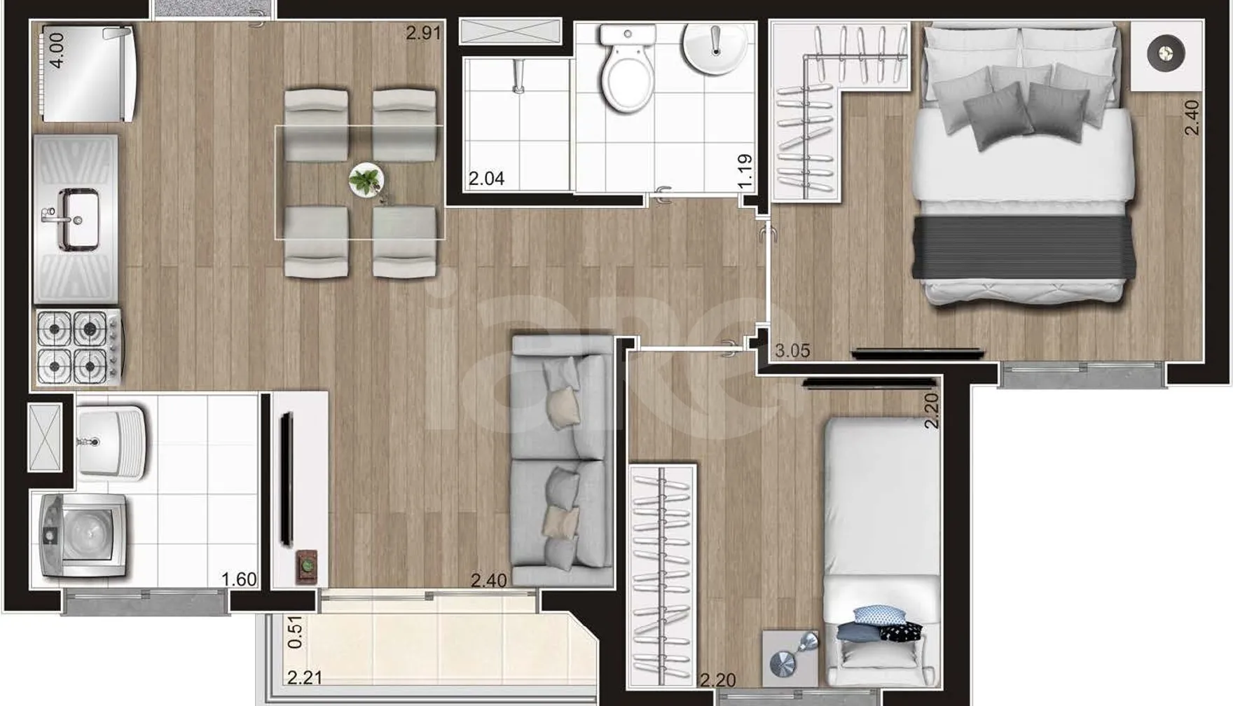 Planta — Apartamento 36,96 m²