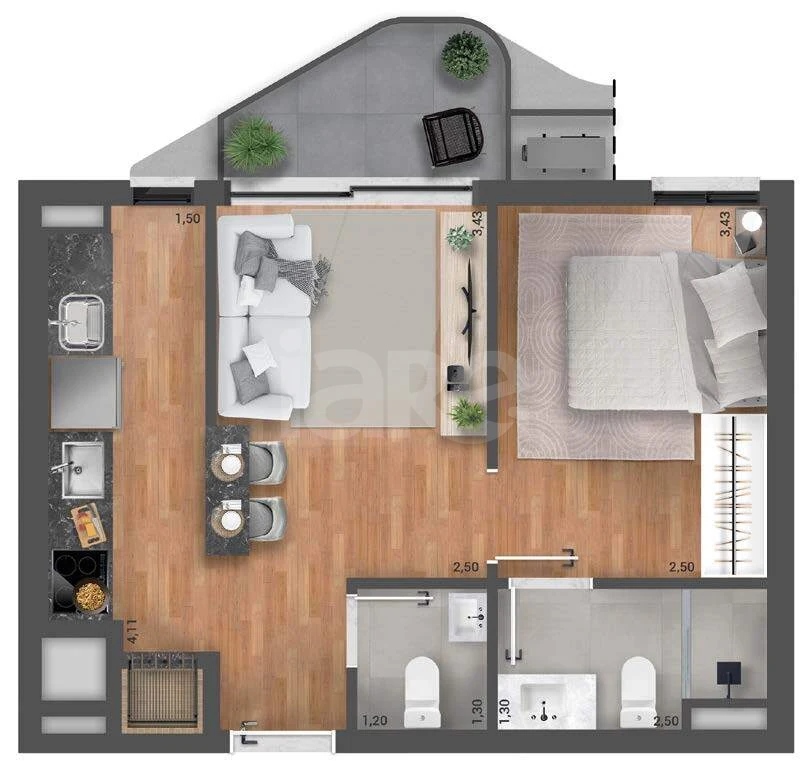 Planta — Apartamento 41,88 m²