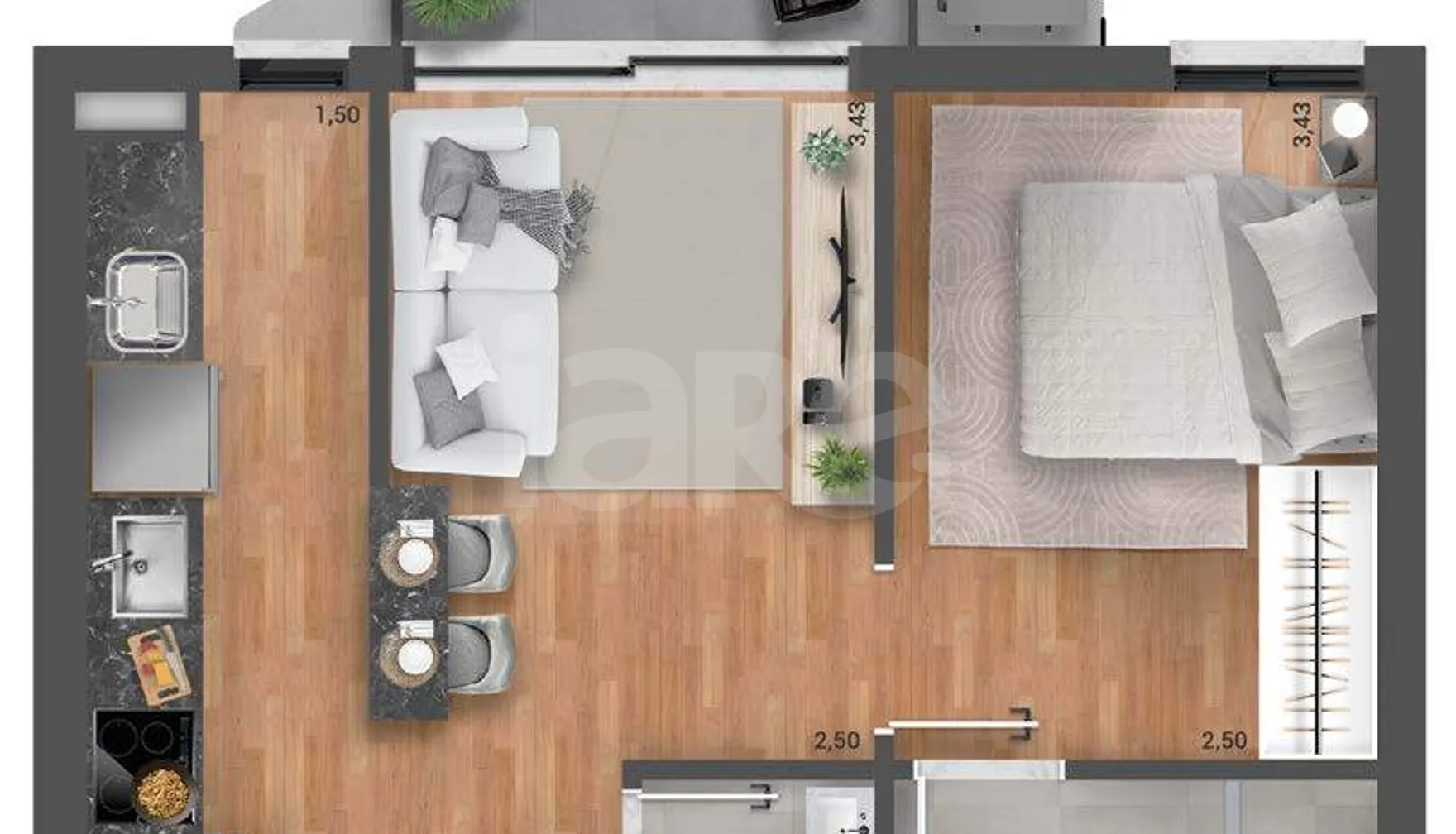 Planta — Apartamento 41,88 m²