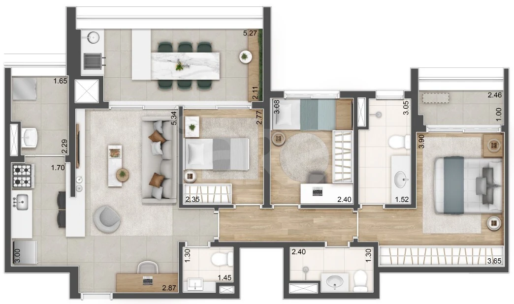 Planta — Apartamento 95,83 m²