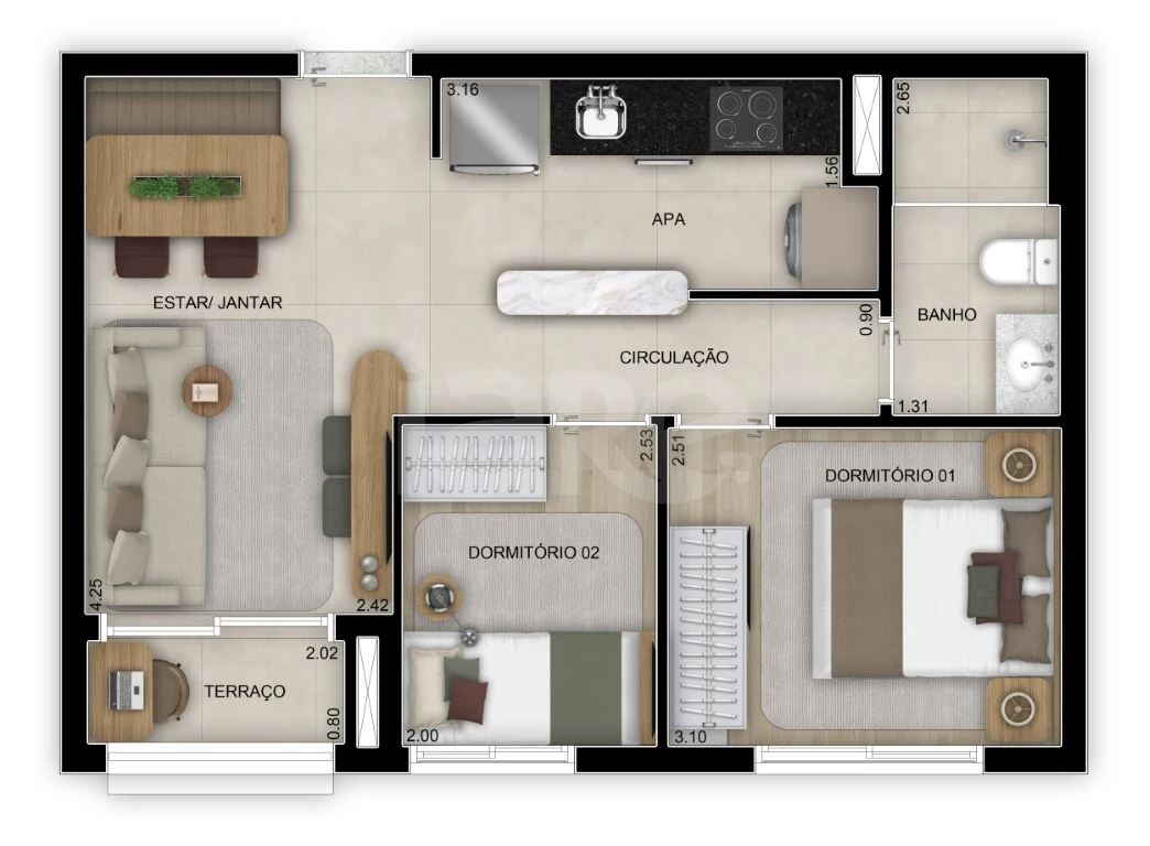Planta — Apartamento 45 m²