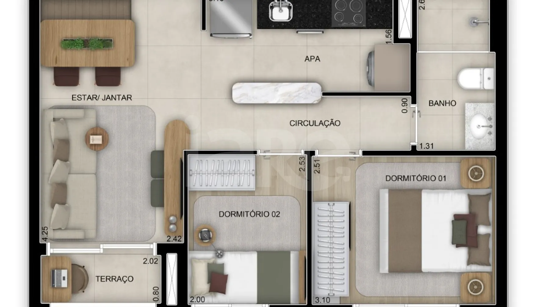 Planta — Apartamento 45 m²