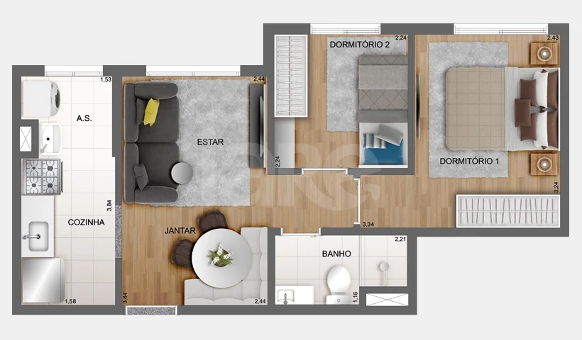Planta — Apartamento 38,6 m²