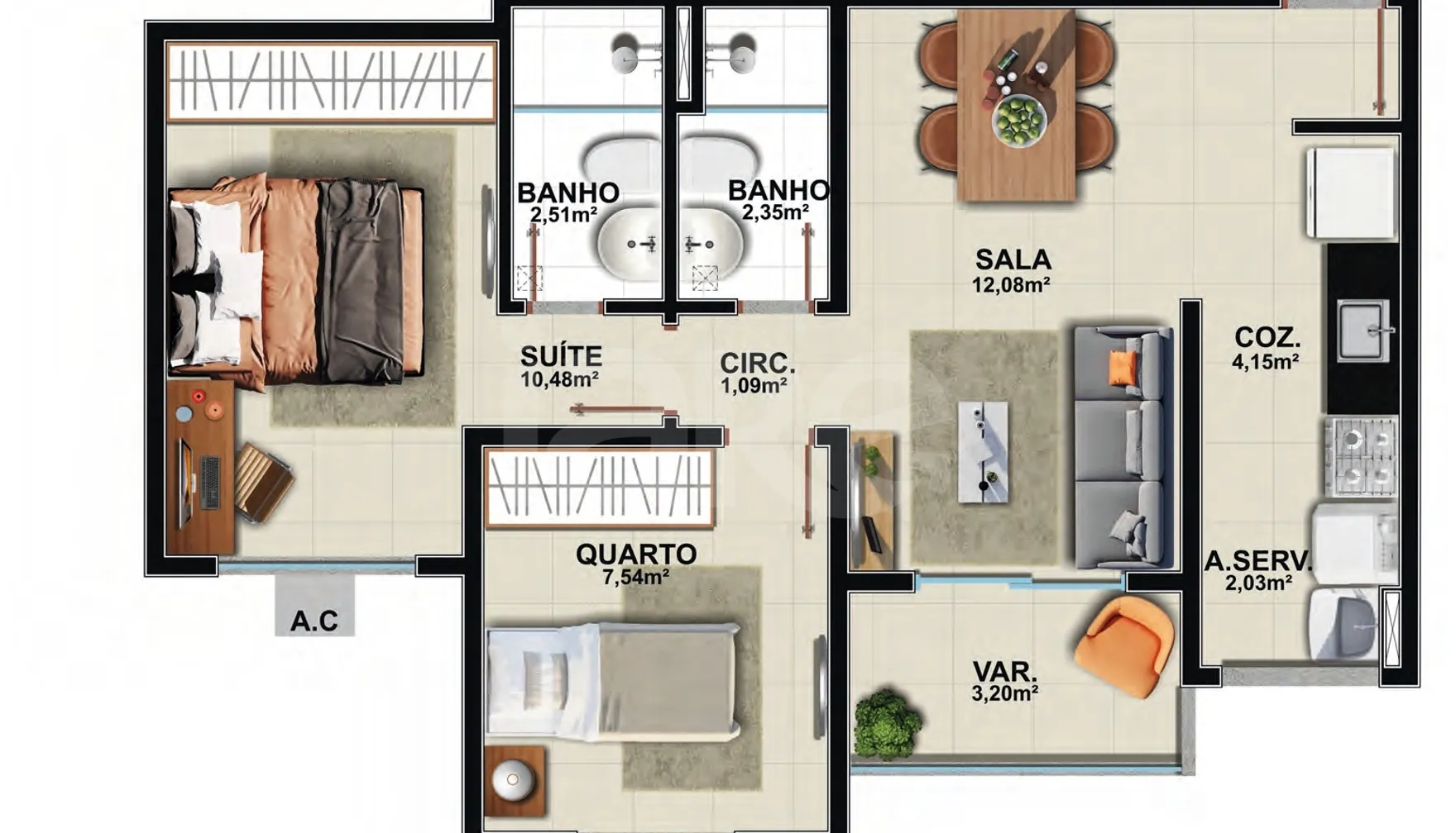 Planta — Apartamento 51,86 m²