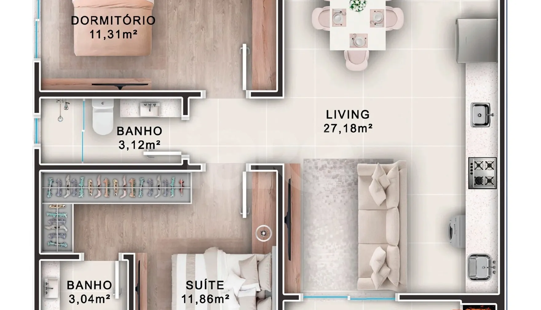 Planta — Apartamento 68,57 m²