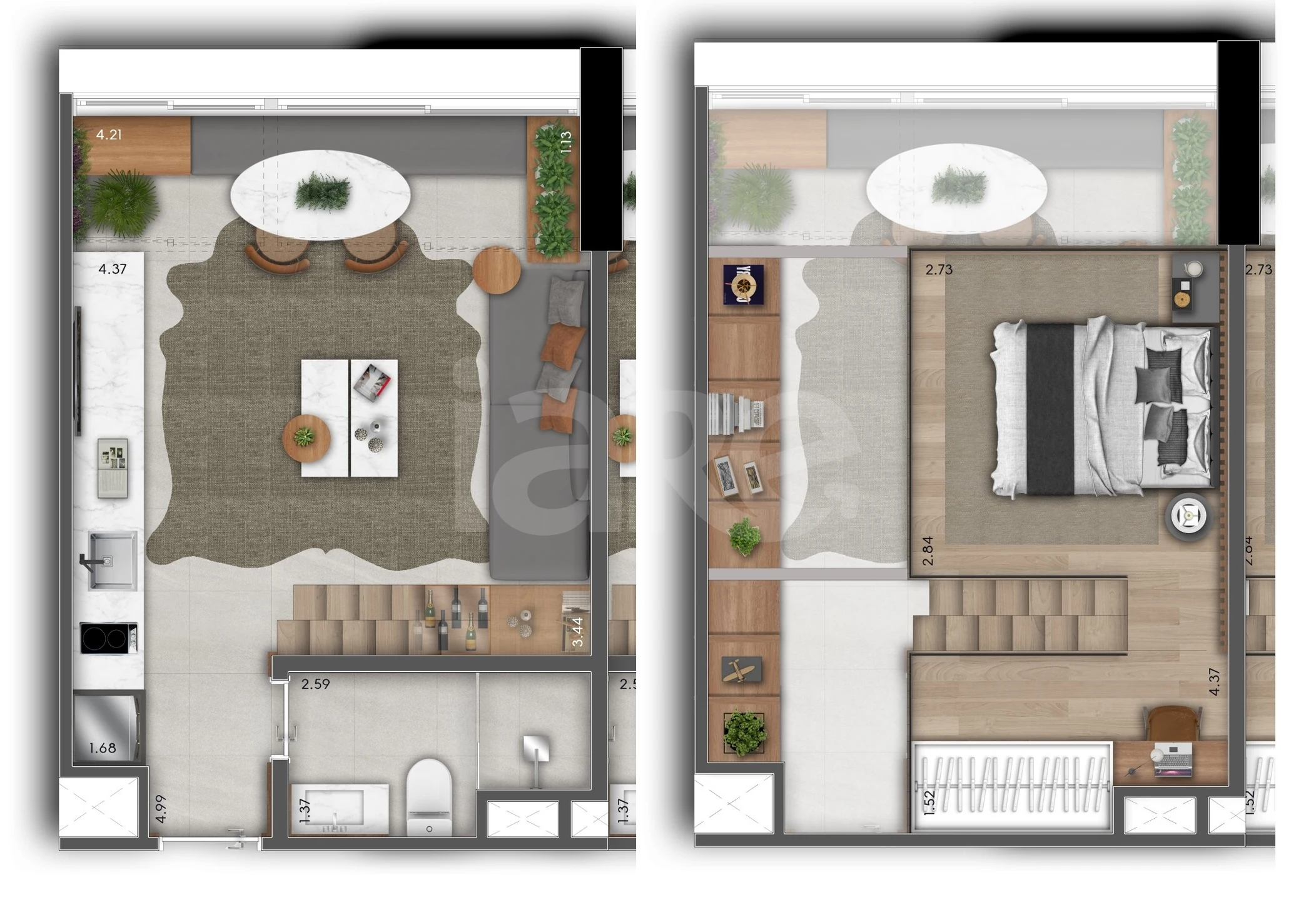 Planta — Planta 03 - 1 dorm 29m² - loft - opção com mezanino