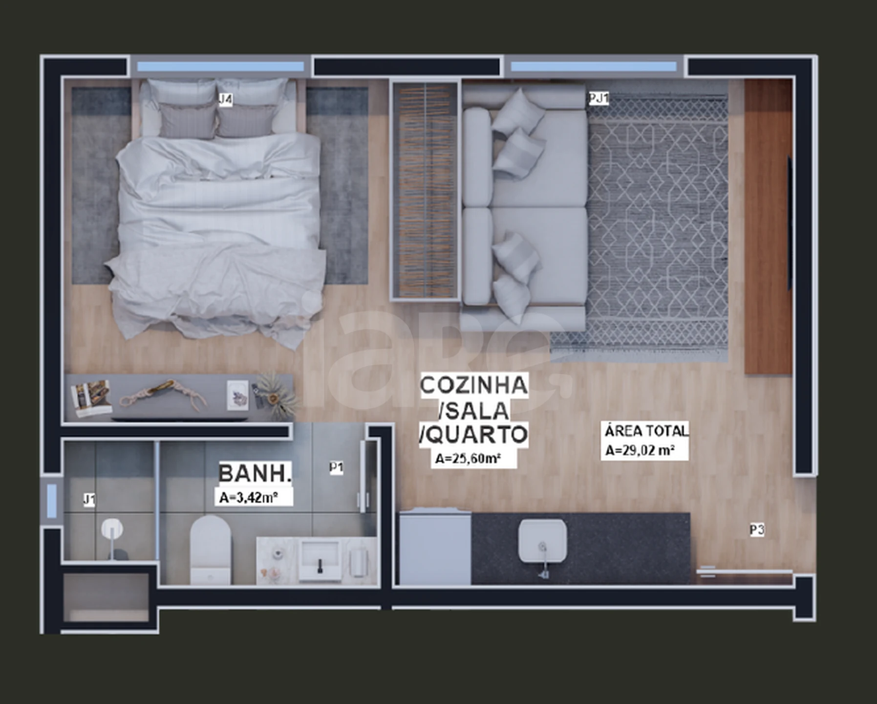 Planta — Studio 29,02 m²