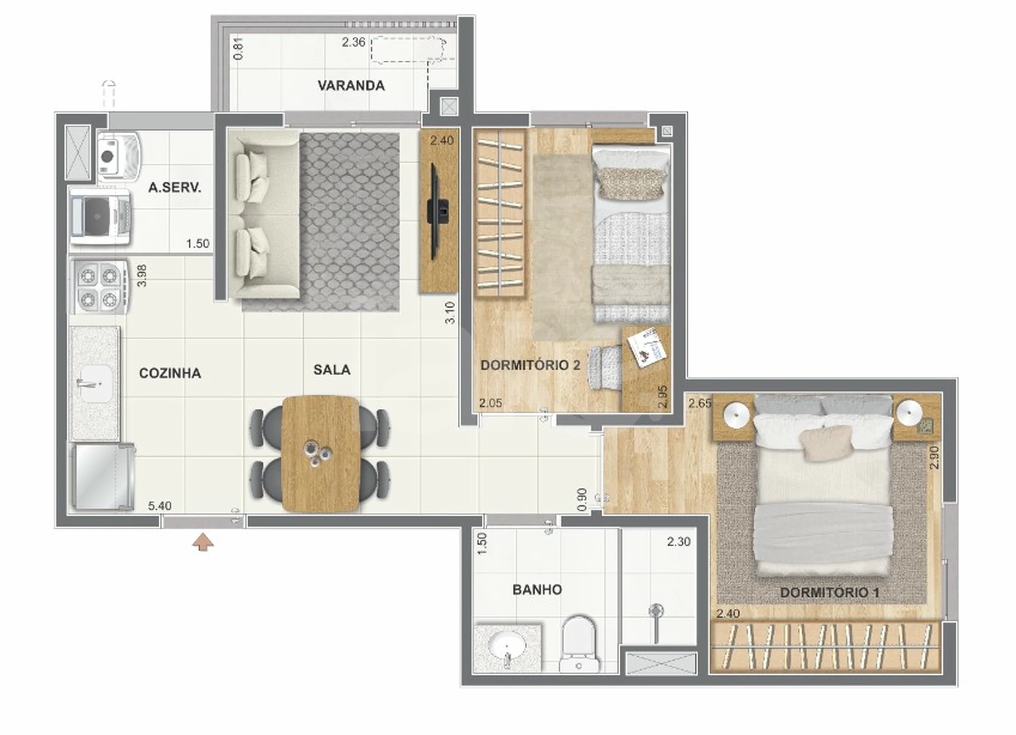 Planta — Apartamento 42,86 m²