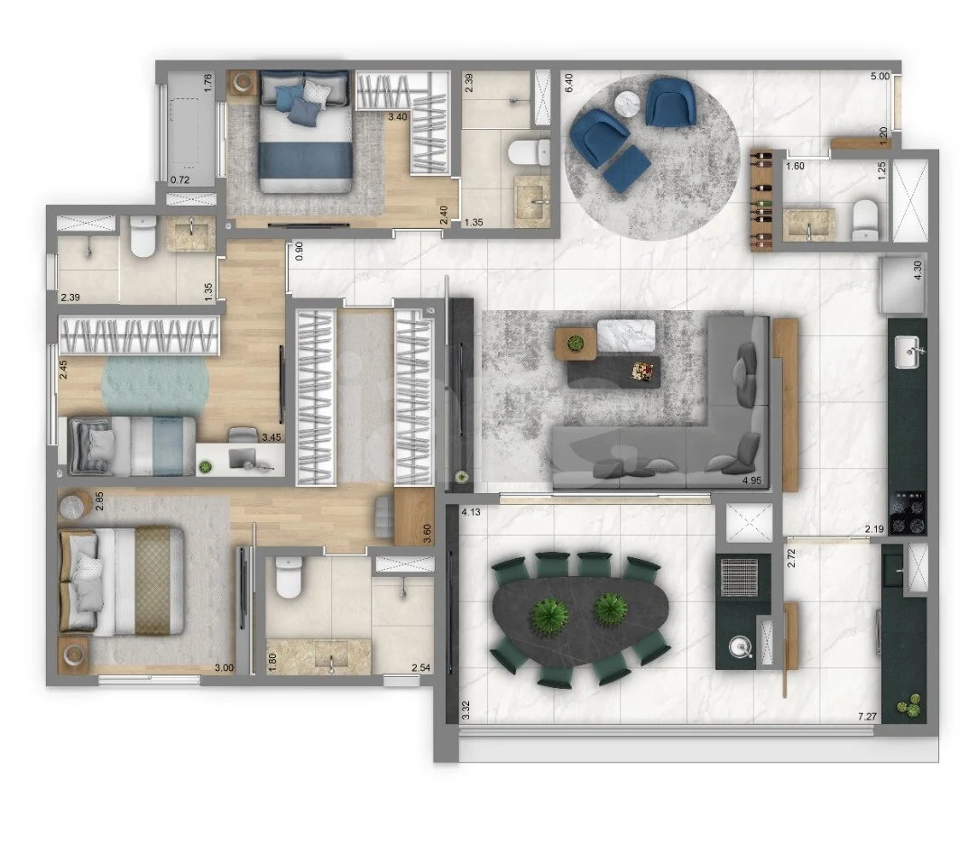 Planta — Apartamento 125,4 m²