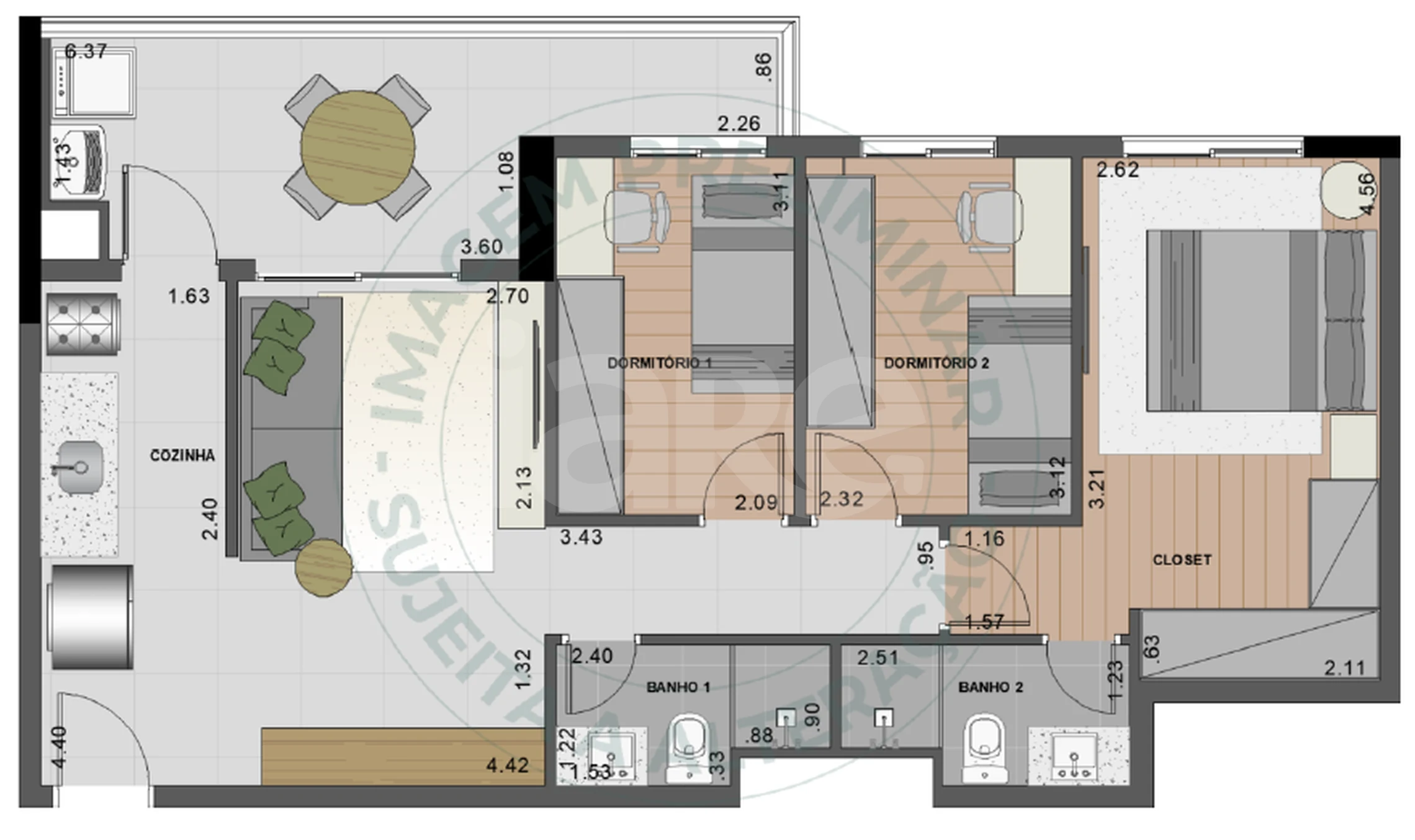 Planta — Apartamento 75,08 m²