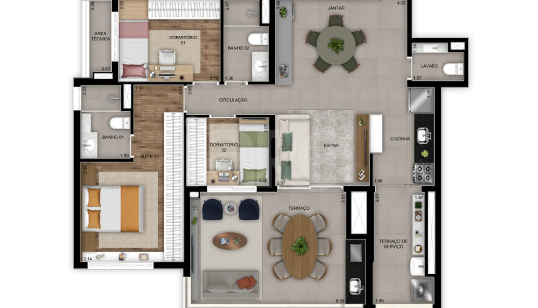 Planta — Apartamento 102 m²