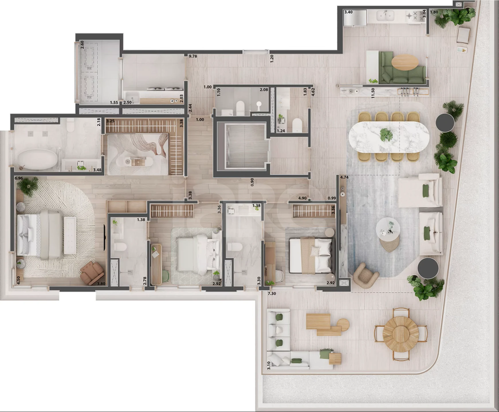 Planta — Apartamento 192,22 m²