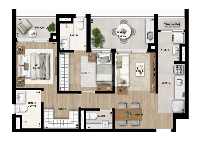 Planta — Apartamento 72,56 m²