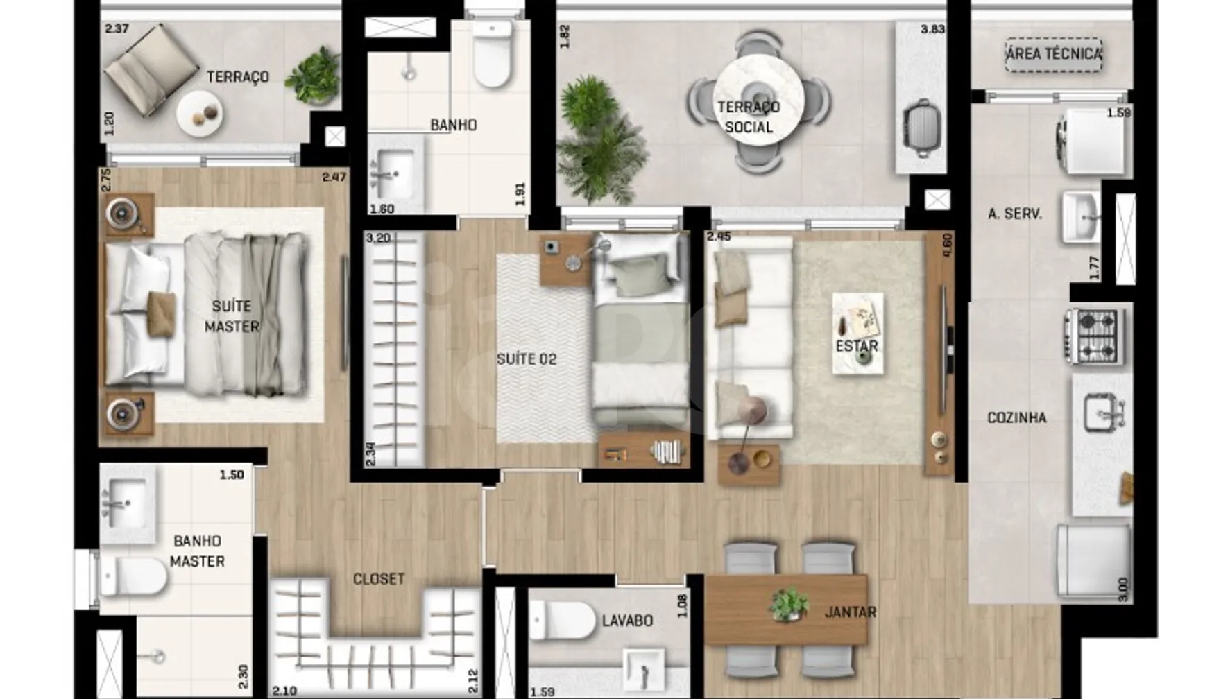 Planta — Apartamento 72,56 m²