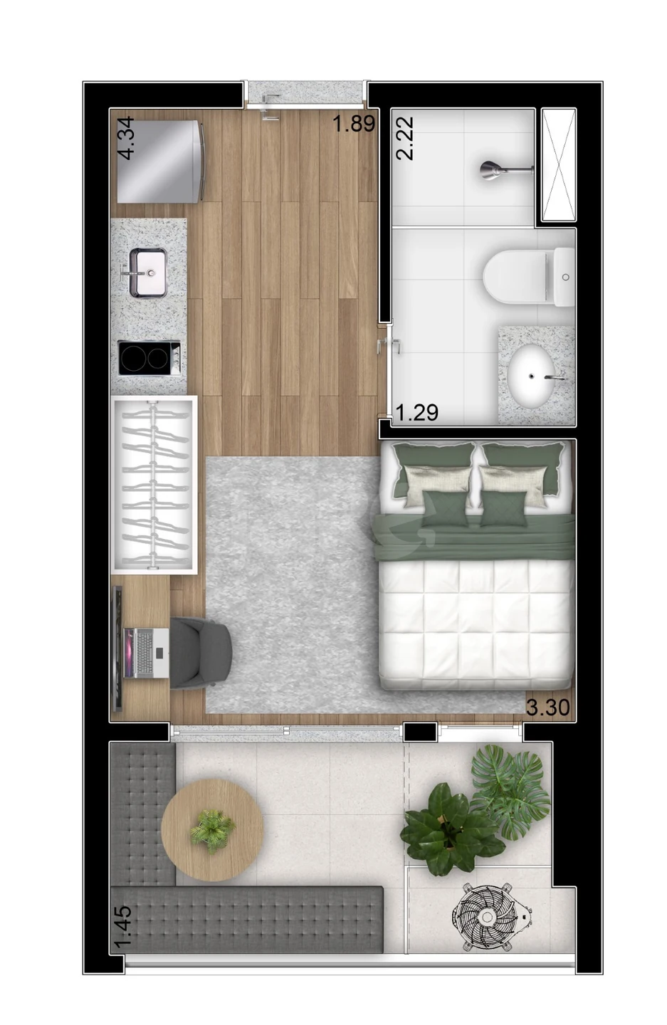 Planta — Studio 22,17 m²