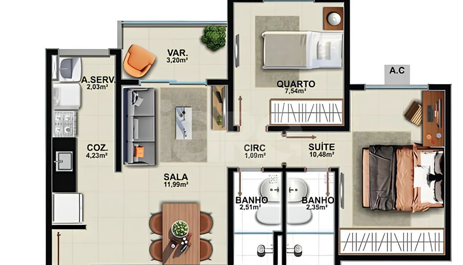 Planta — Apartamento 51,93 m²