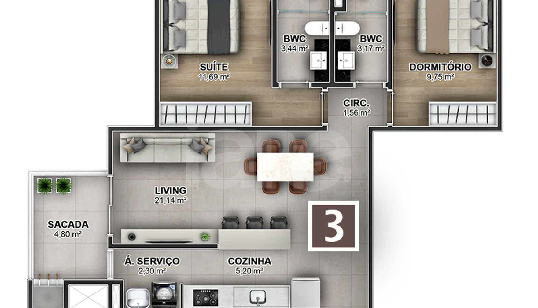 Planta — Apartamento 73,34 m²