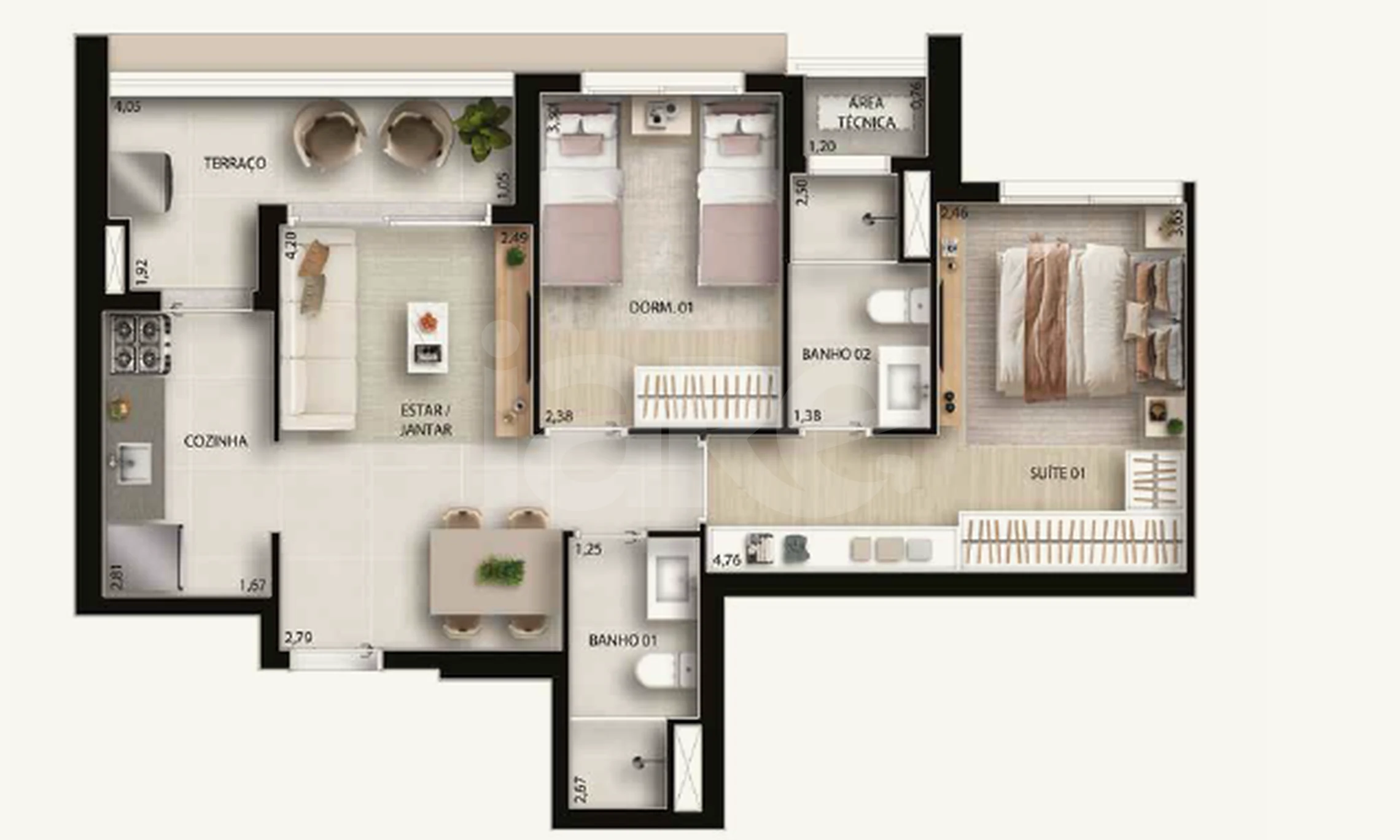 Planta — Apartamento 61,07 m²