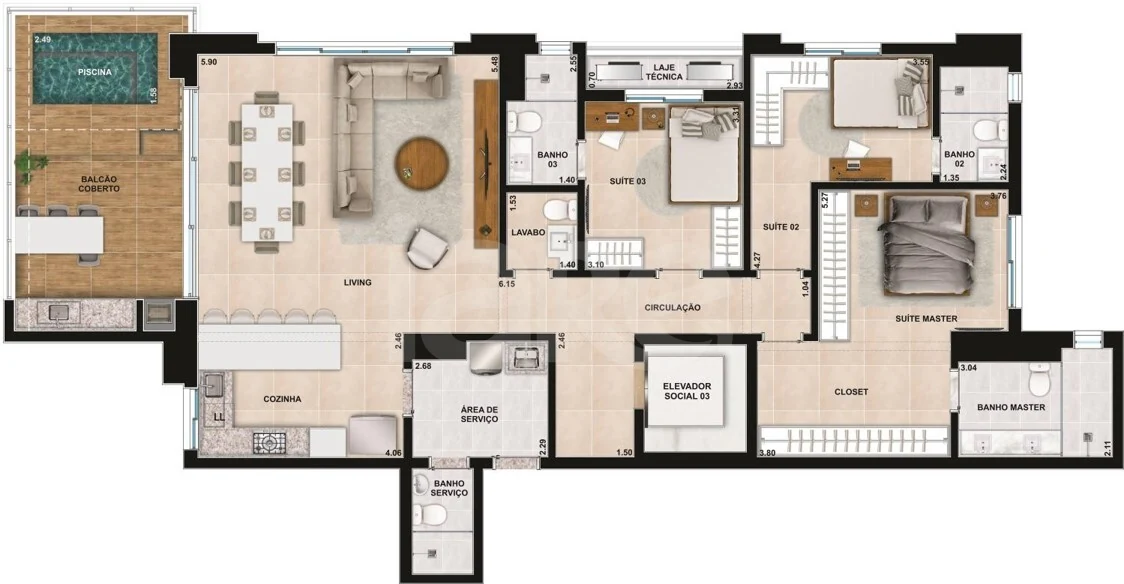 Planta — Apartamento 165,19 m²