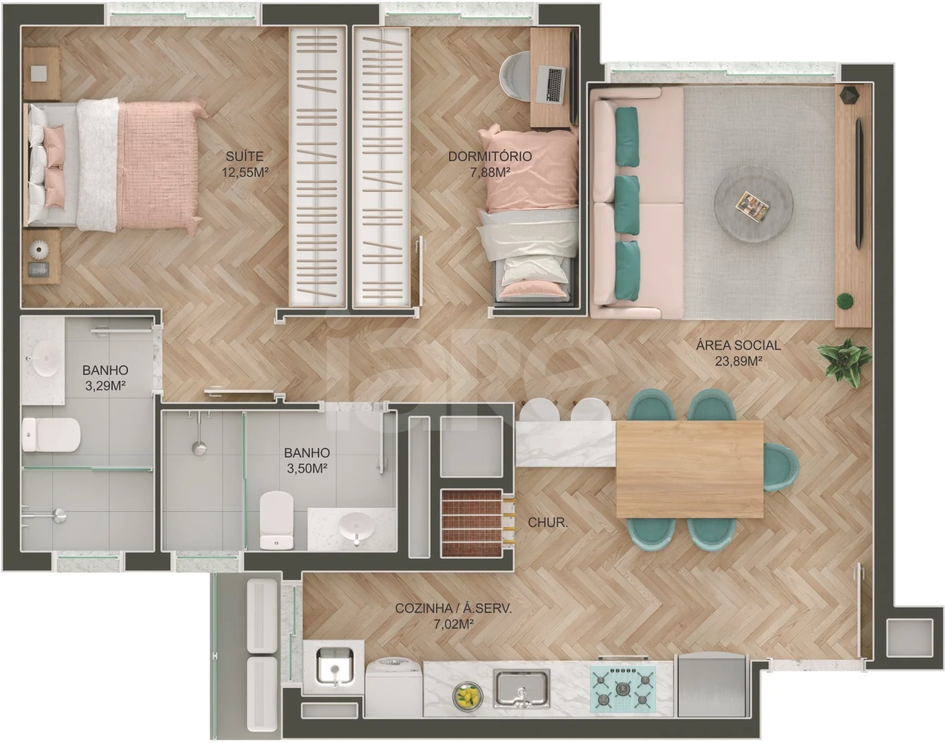 Planta — Apartamento 70,66 m²