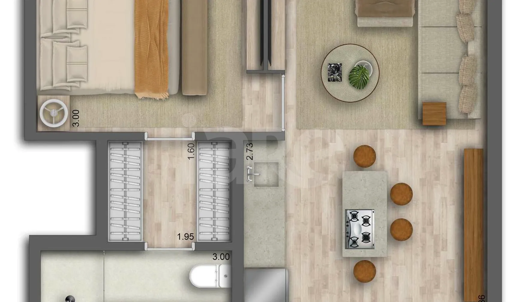 Planta — Apartamento 53,5 m²