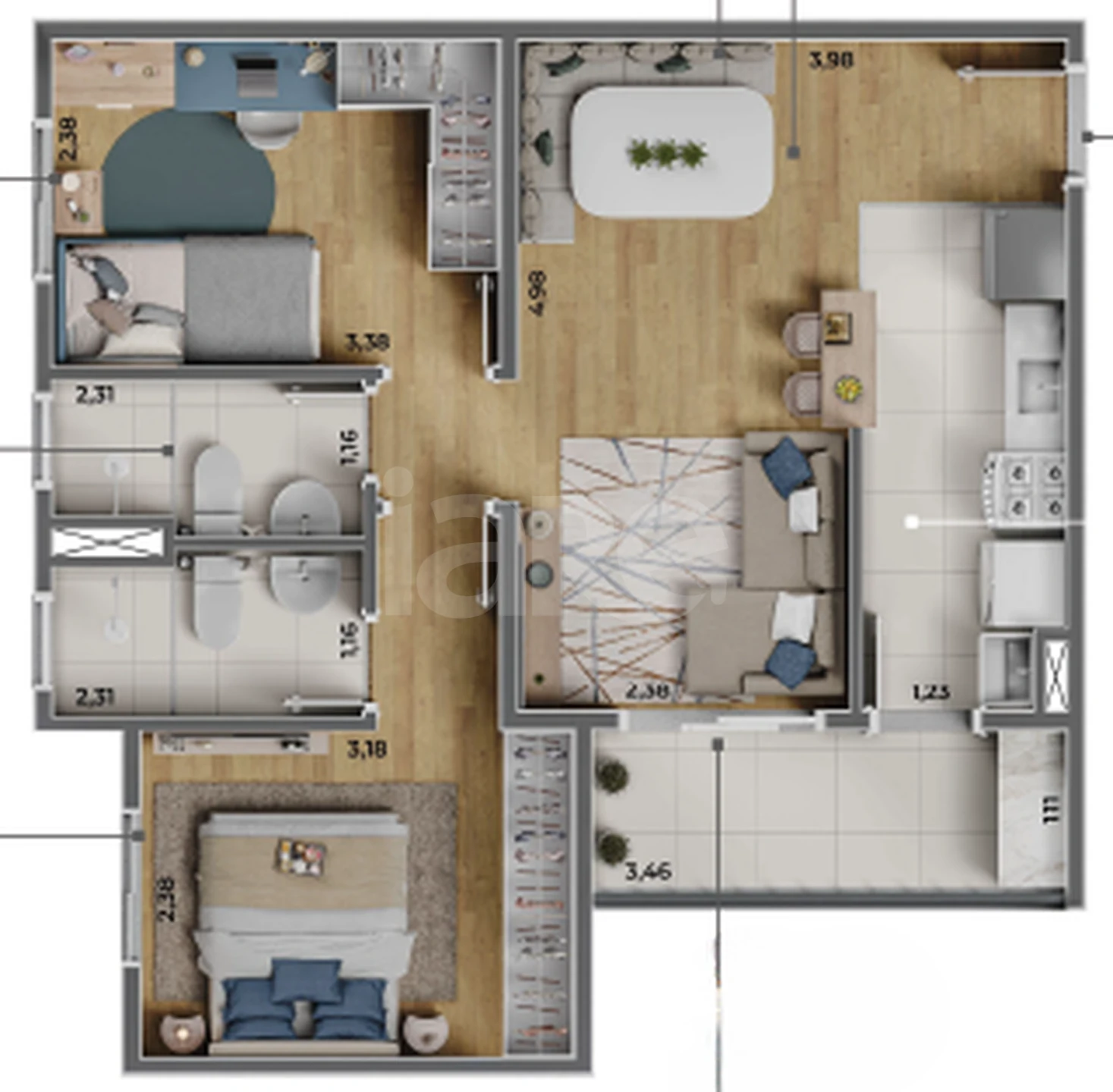 Planta — Apartamento 53,5 m²