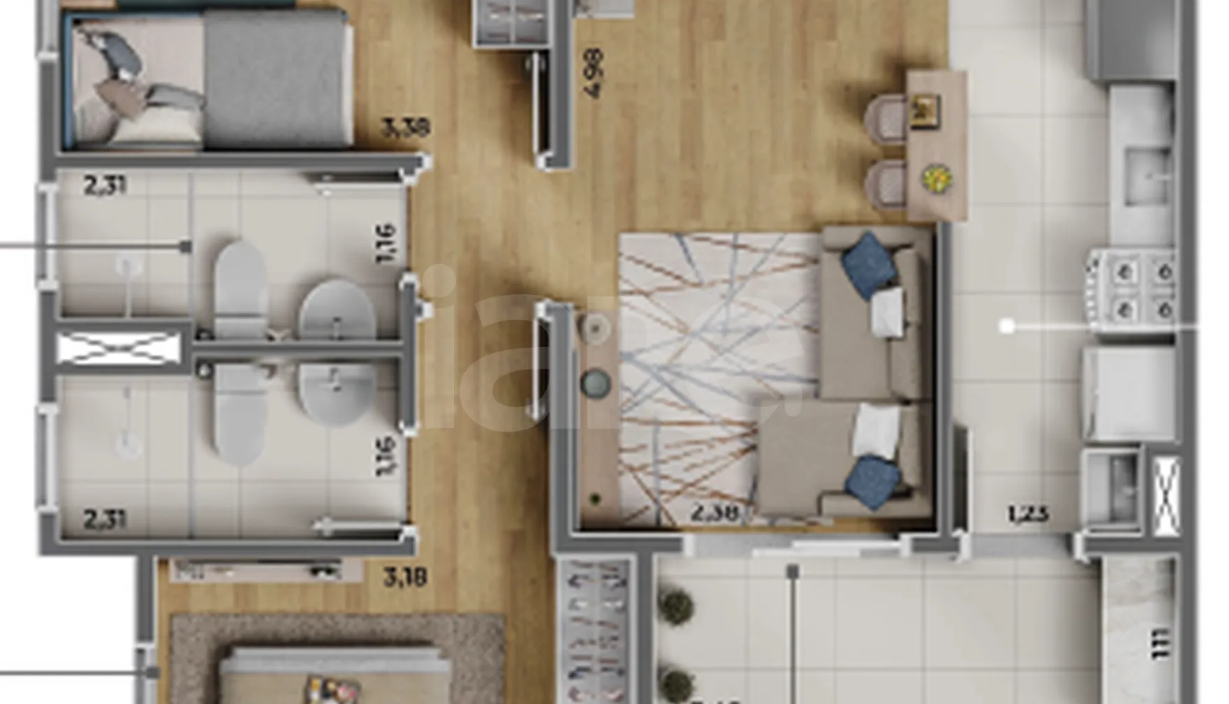 Planta — Apartamento 53,5 m²