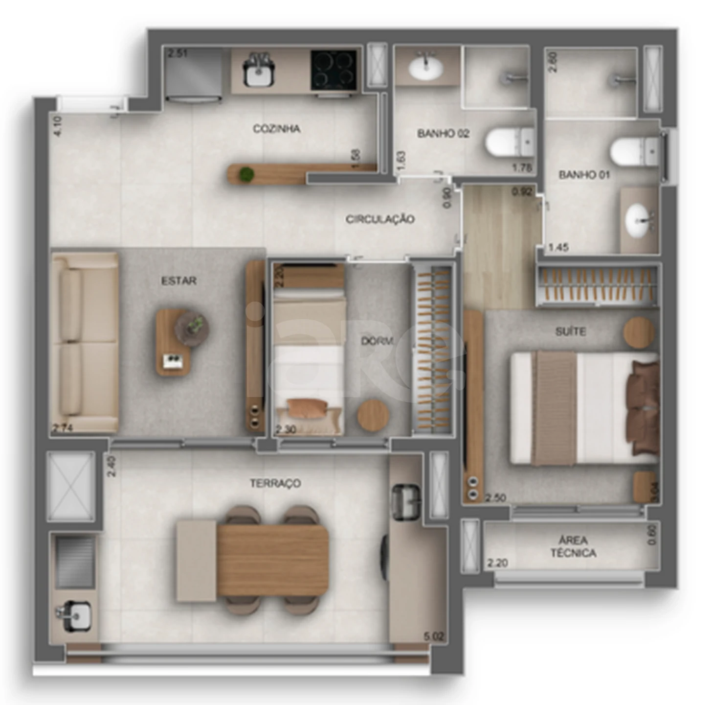 Planta — Apartamento 59 m²