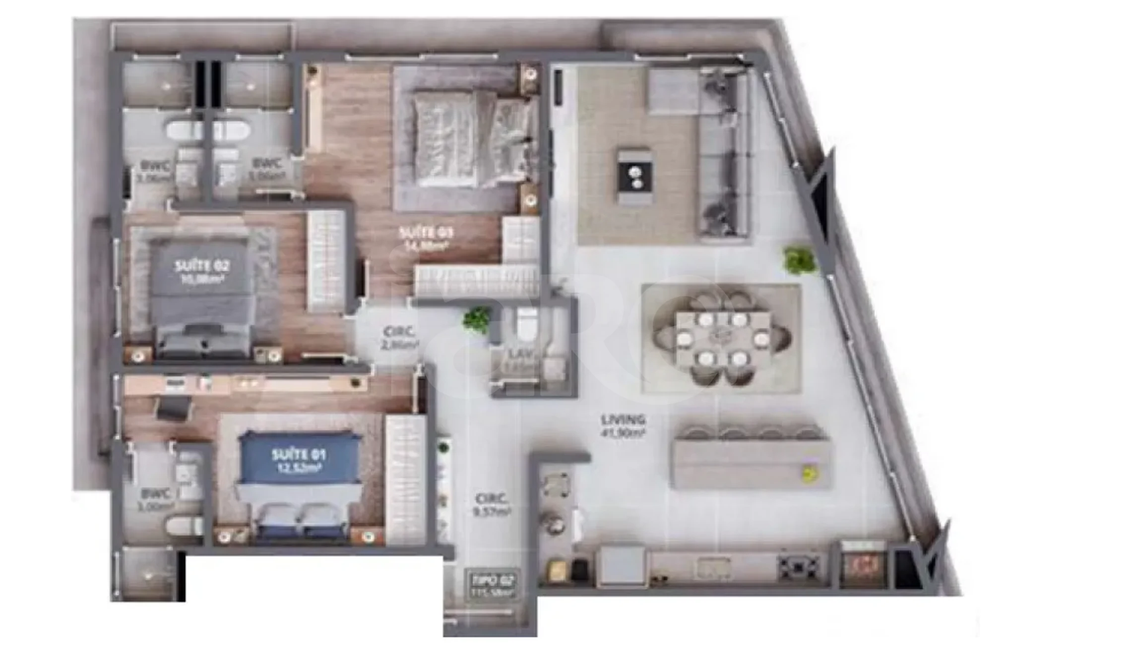 Planta — Apartamento 115,58 m²