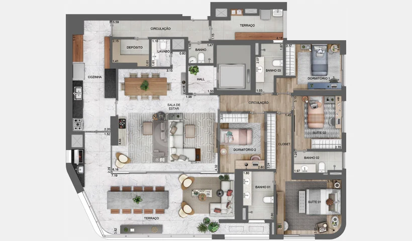 Planta — Apartamento 196 m²