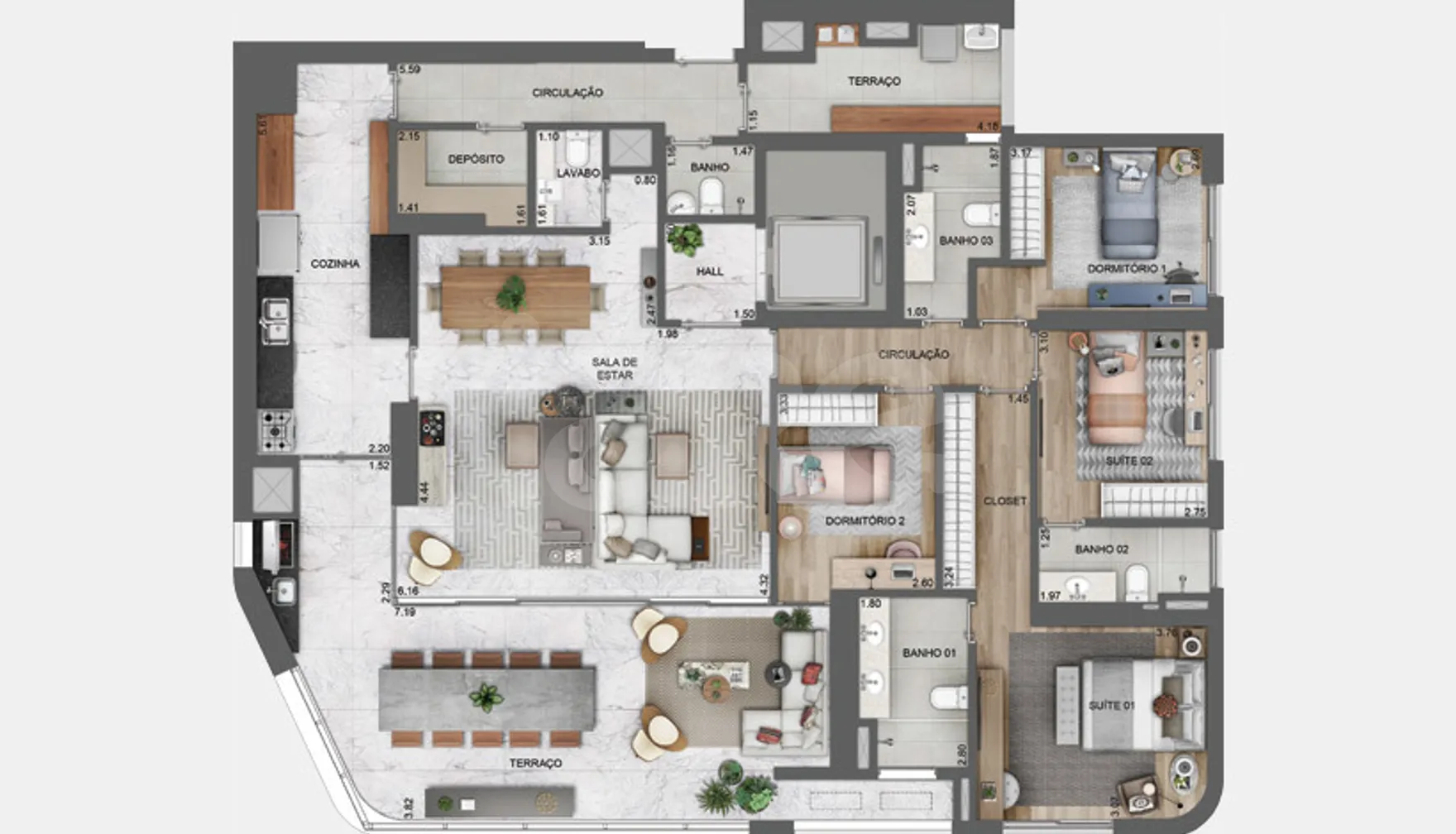 Planta — Apartamento 196 m²