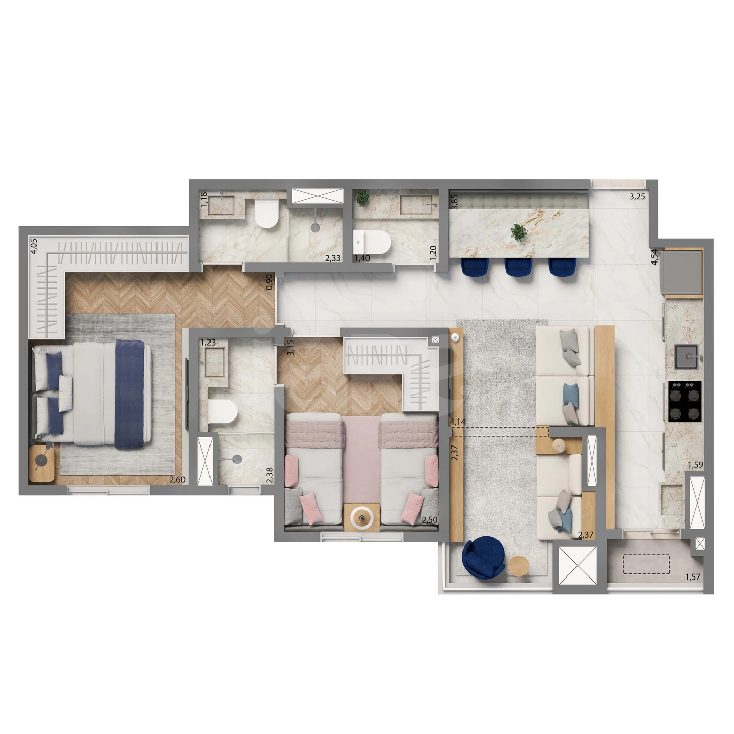 Planta — Apartamento 61,54 m²