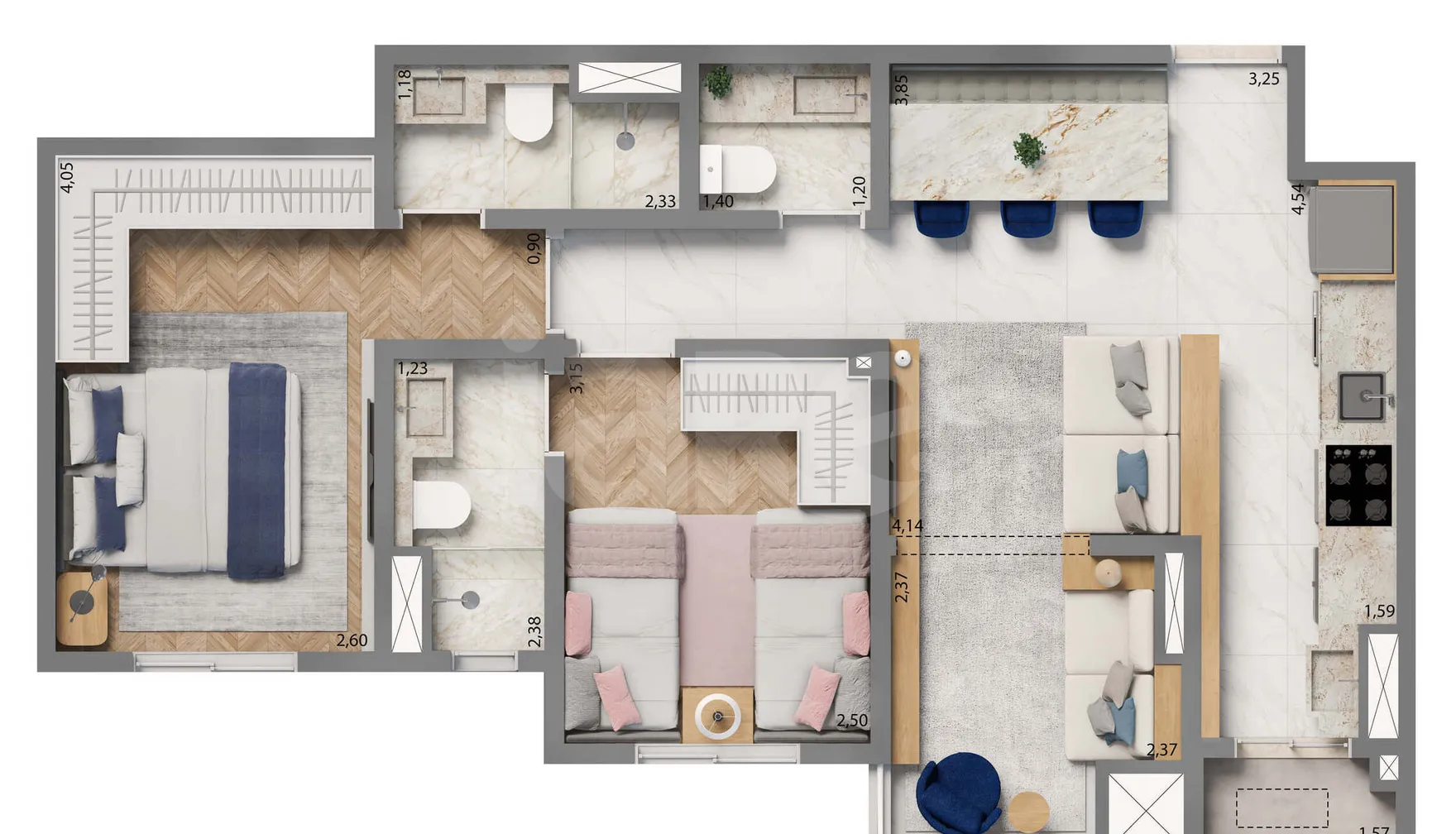 Planta — Apartamento 61,54 m²