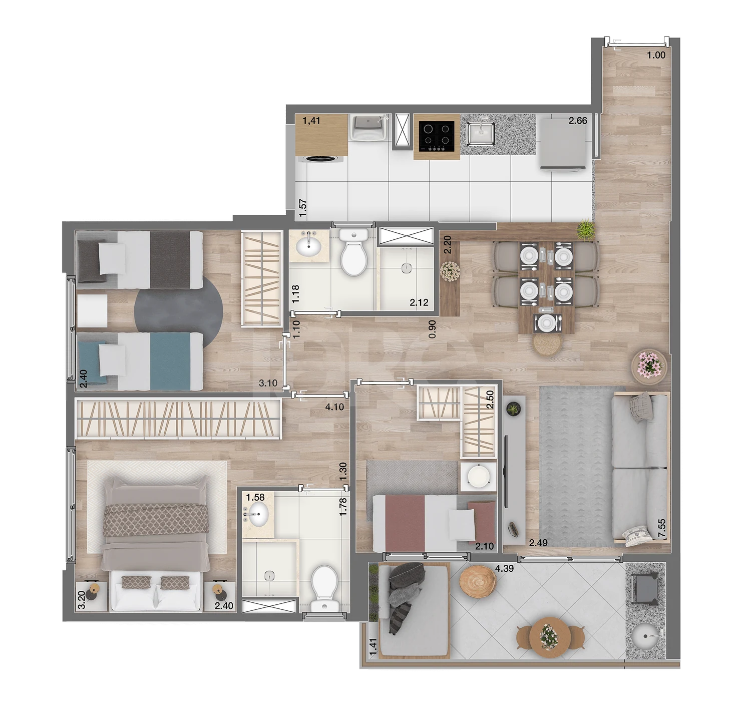 Planta — Apartamento 69,1 m²