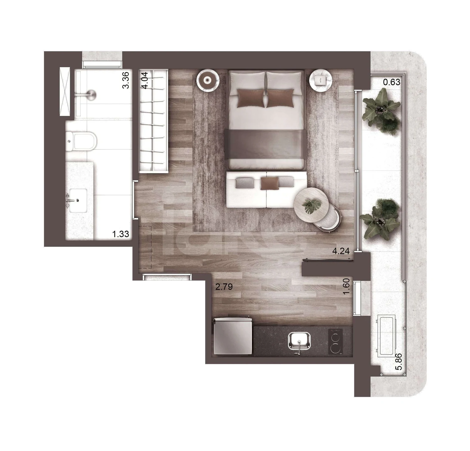 Planta — Studio 36,72 m²