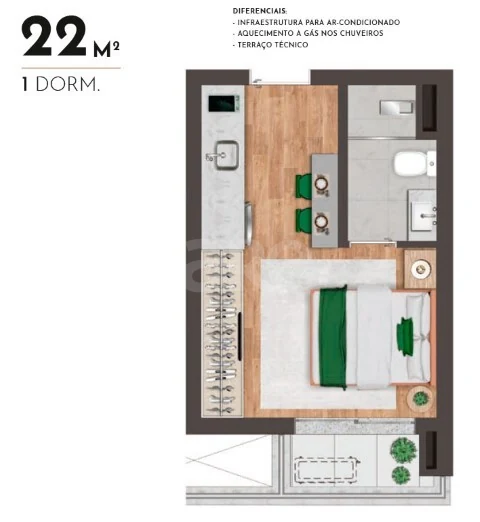 Planta — Studio 22,27 m²