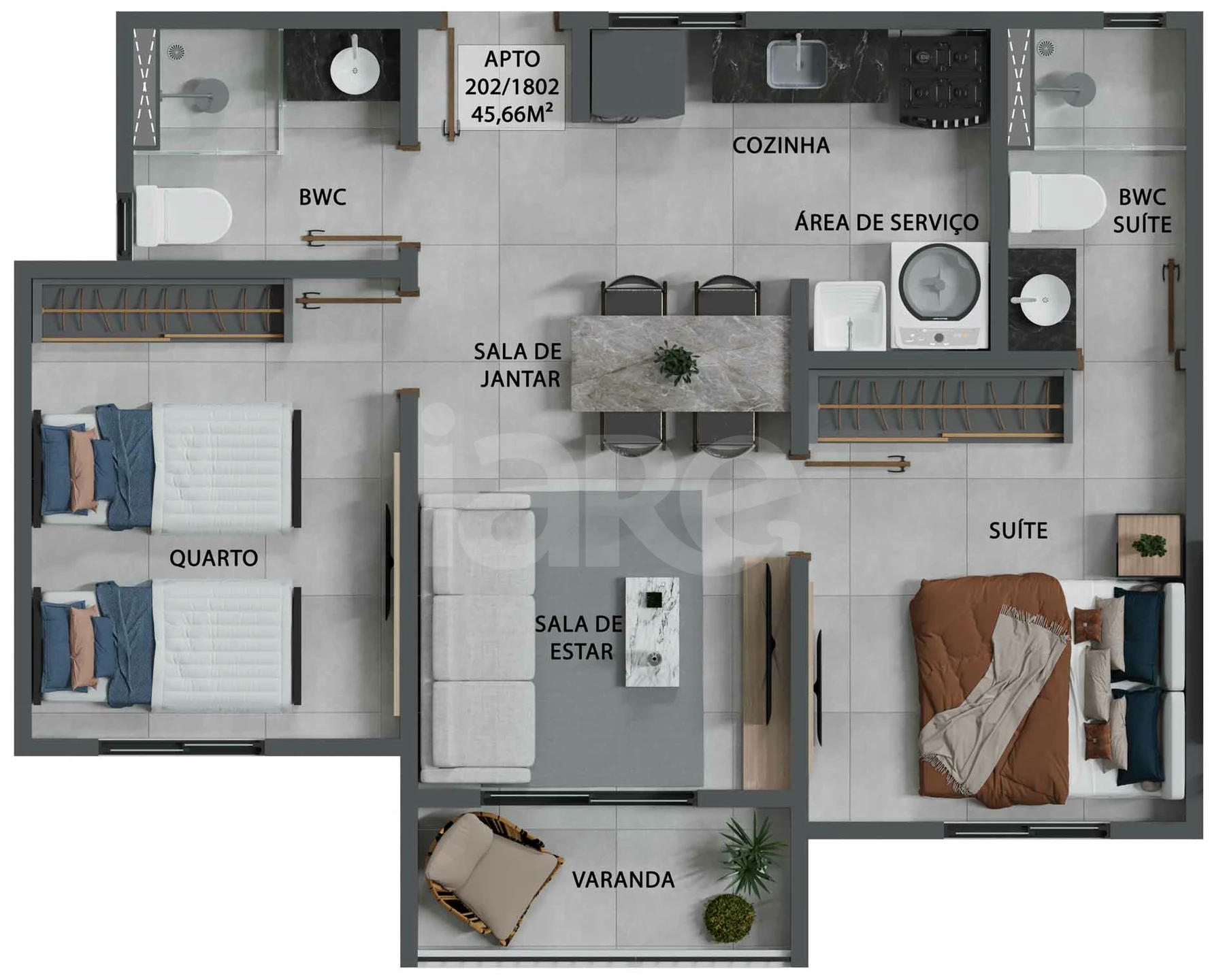 Planta — Apartamento 45,66 m²
