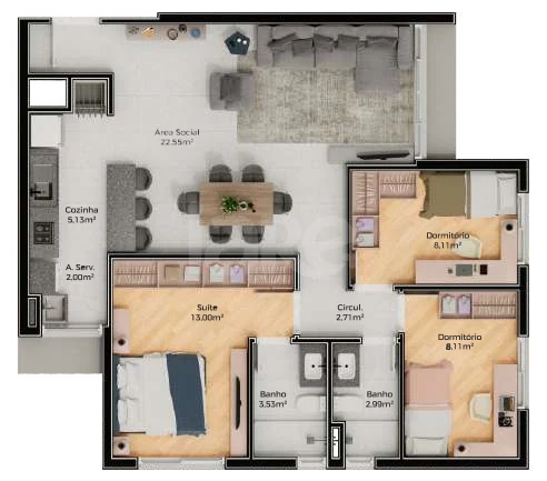 Planta — Apartamento 90,69 m²