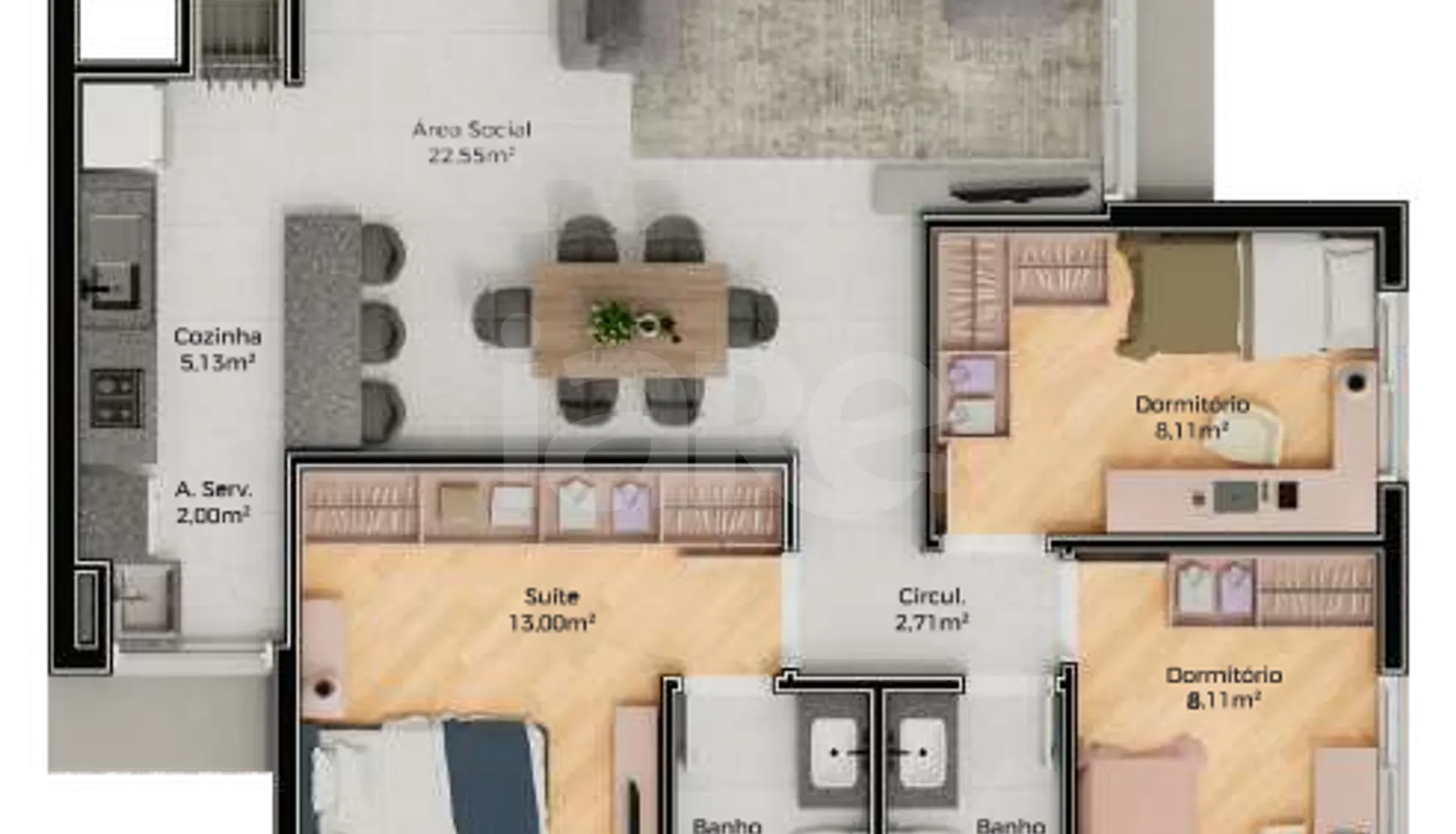 Planta — Apartamento 90,69 m²