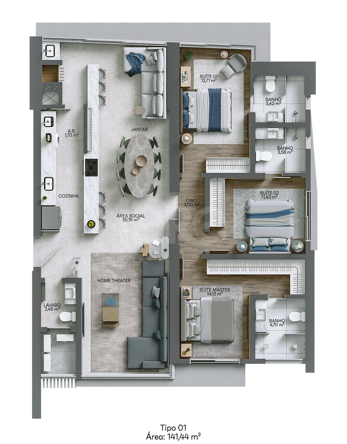 Planta — Apartamento 141,44 m²