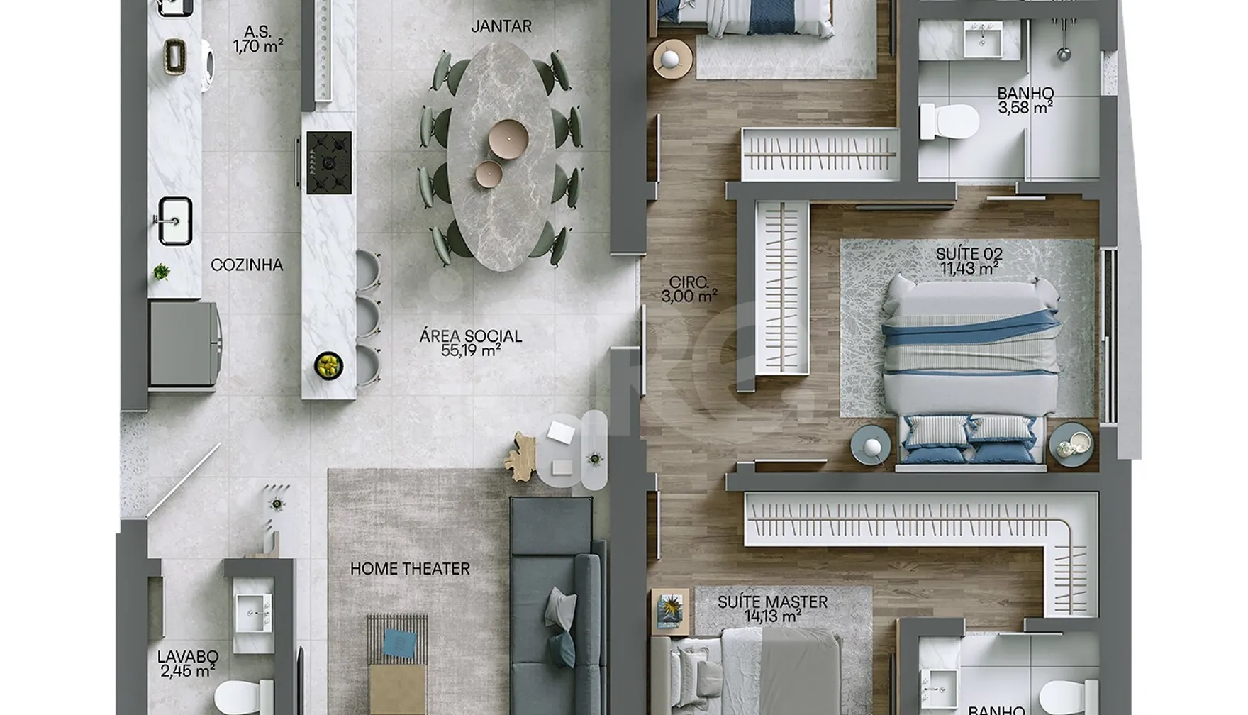 Planta — Apartamento 141,44 m²
