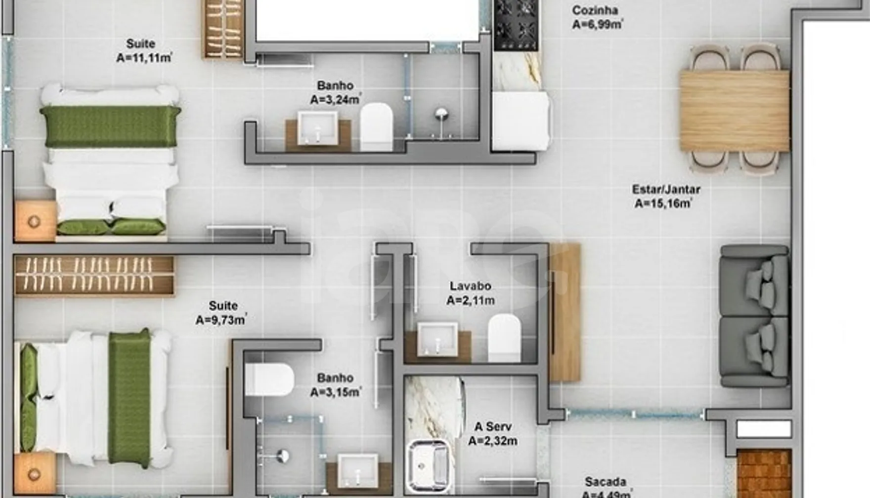 Planta — Apartamento 68,57 m²