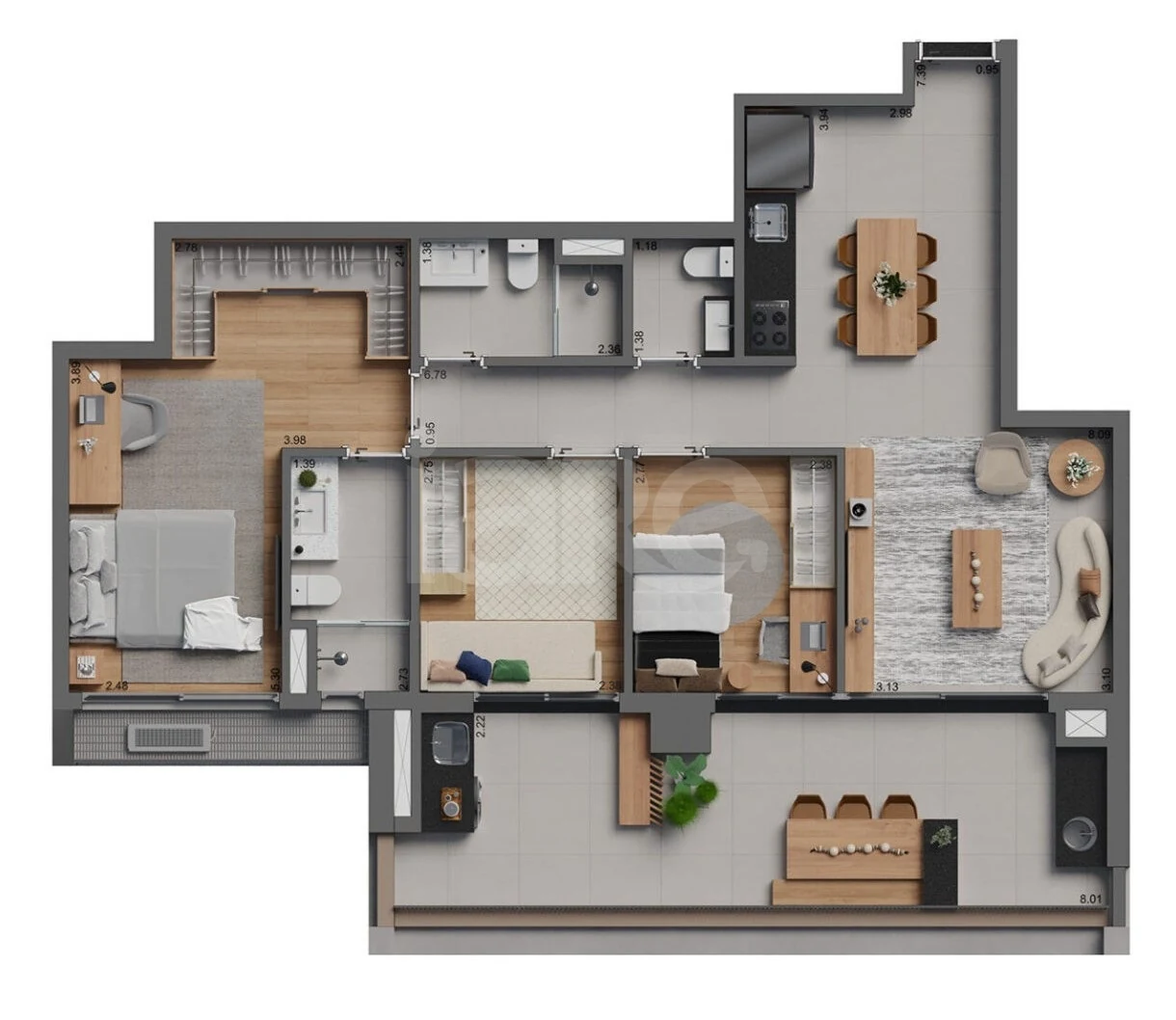Planta — Apartamento 98,05 m²