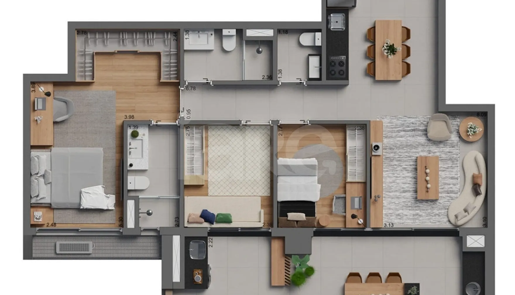 Planta — Apartamento 98,05 m²