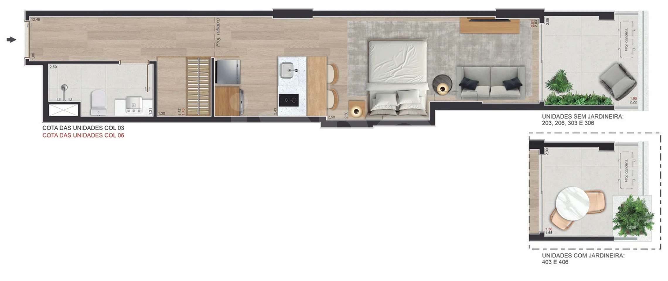 Planta — Studio 36,5 m²
