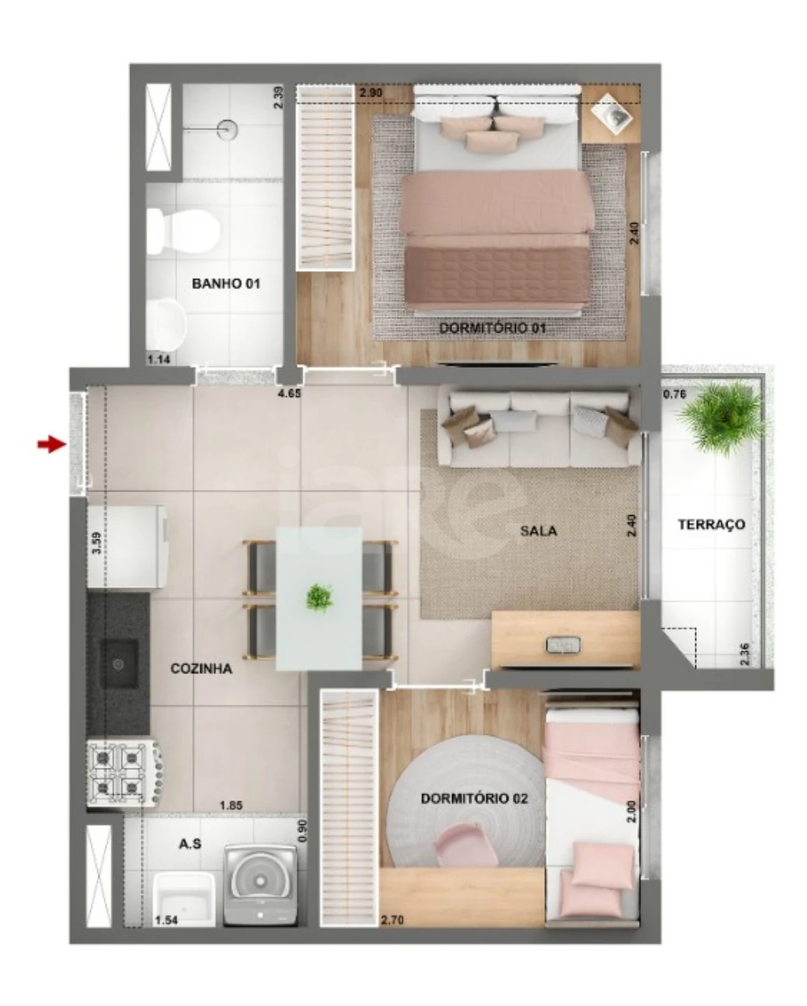 Planta — Apartamento 37 m²